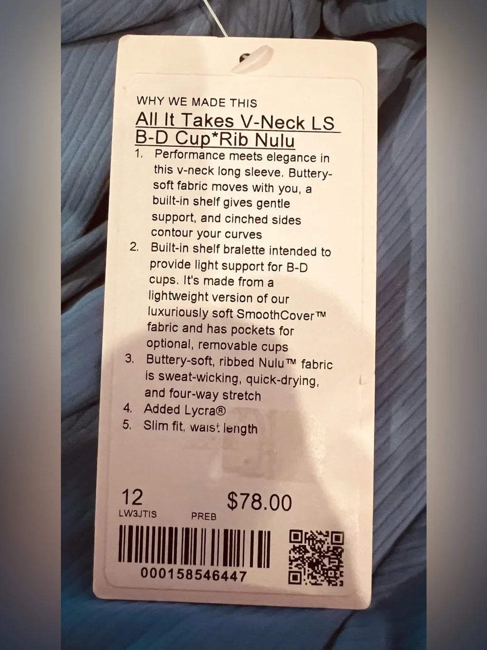 Lululemon All It Takes V-Neck Long Sleeve Rib Nulu Top Size 12 Prep Blue NWT